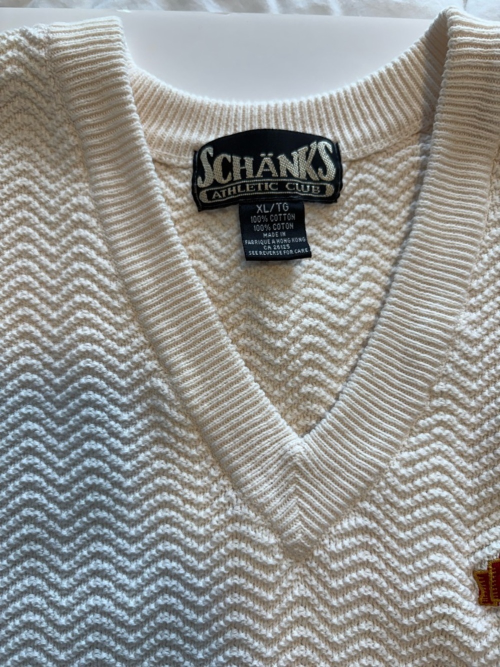 Vintage Schank’s Athletic Club Knit Sweater Vest Cream XL - Picture 5 of 8